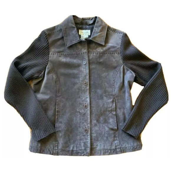 Live A Little Womens Faux Leather & Knit Jacket Button Front M - Picture 1 of 3